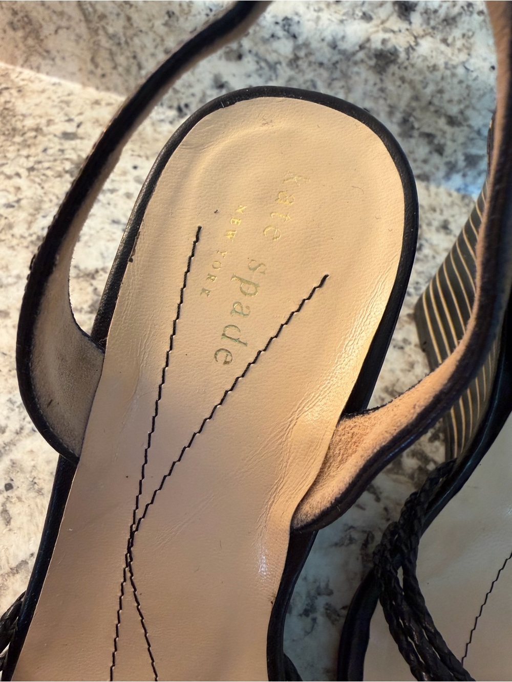 kate spade Black Striped Braided Wedge Sandals Ariel Made in Italy 🇮🇹 - Picture 5 of 9